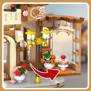 3-stöckiges Bäckerei-Café-Haus-Stadtbaukasten-Set mit LED-Beleuchtung, 1289 Teile, Kuchen- und Brotbäckerei-Raum für Erwachsene und Jugendliche – Detail 7