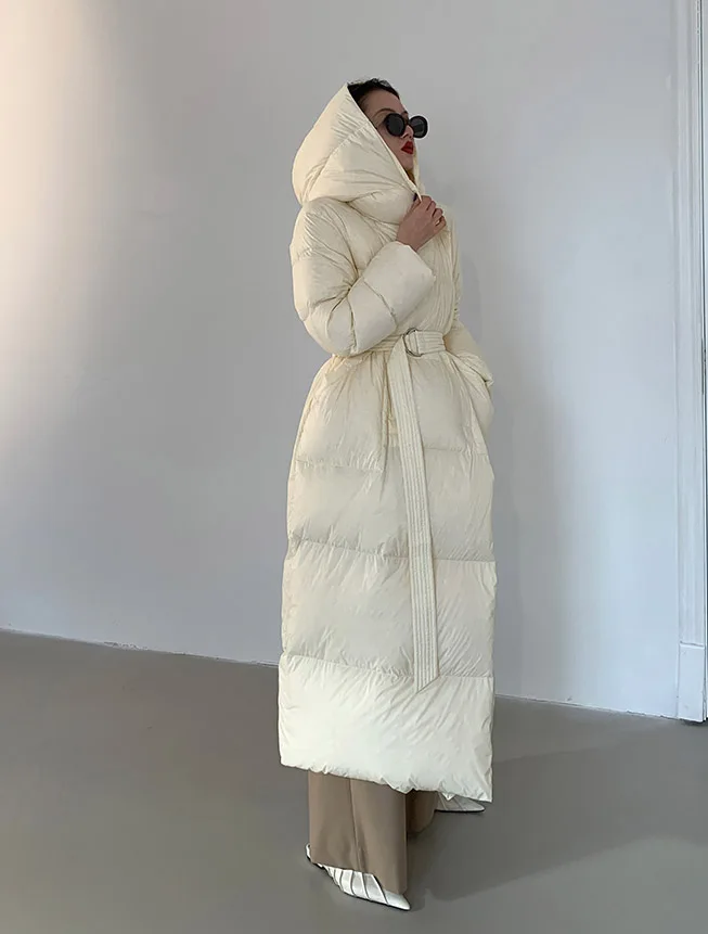 2023 Winter Women’s Clothing Large shawl extra long down jacket knee-high thick white goose down jacket 0218