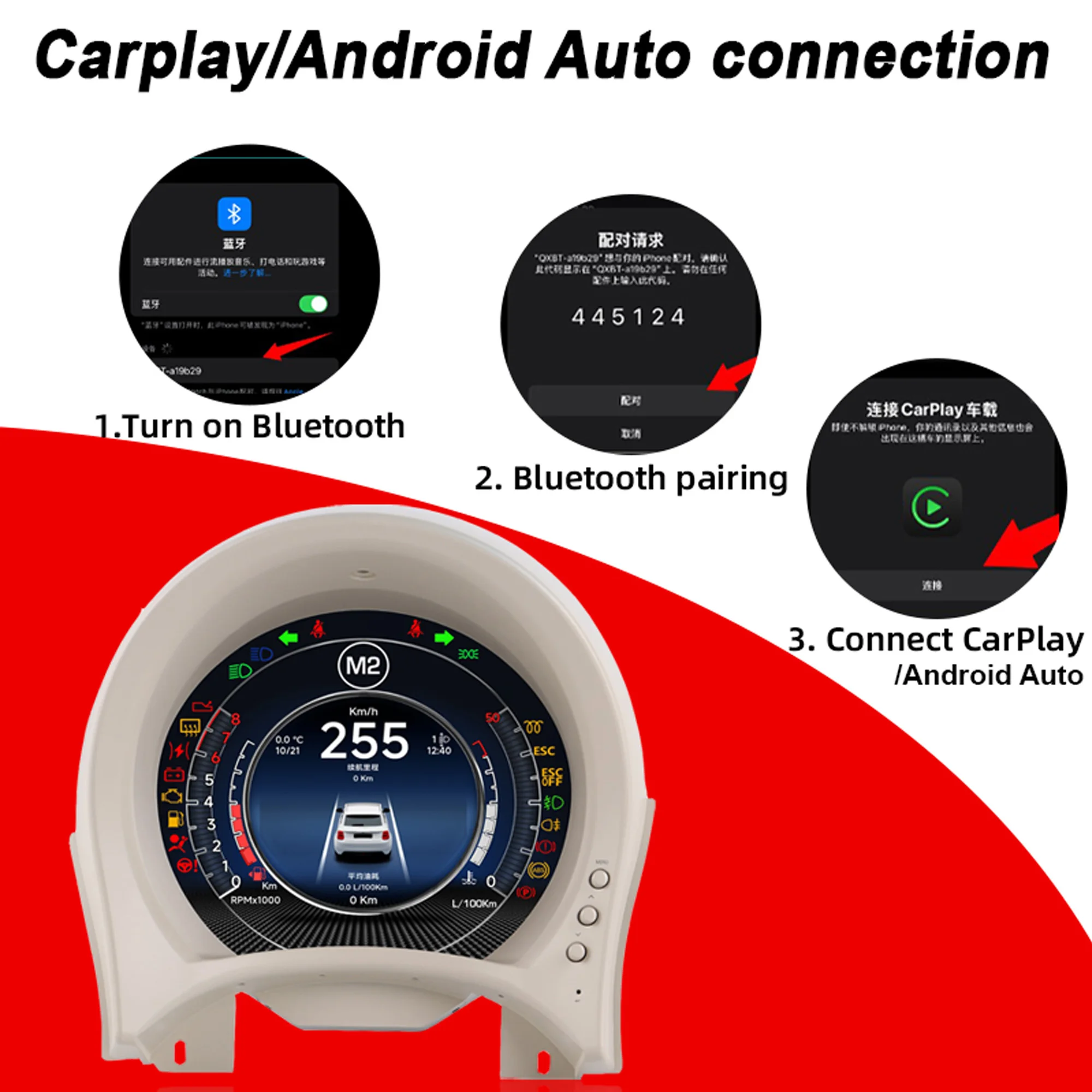 Digital Instrument Cluster For Fiat 500 2007-2024 Speedometer,Dashboard,Gauge,3