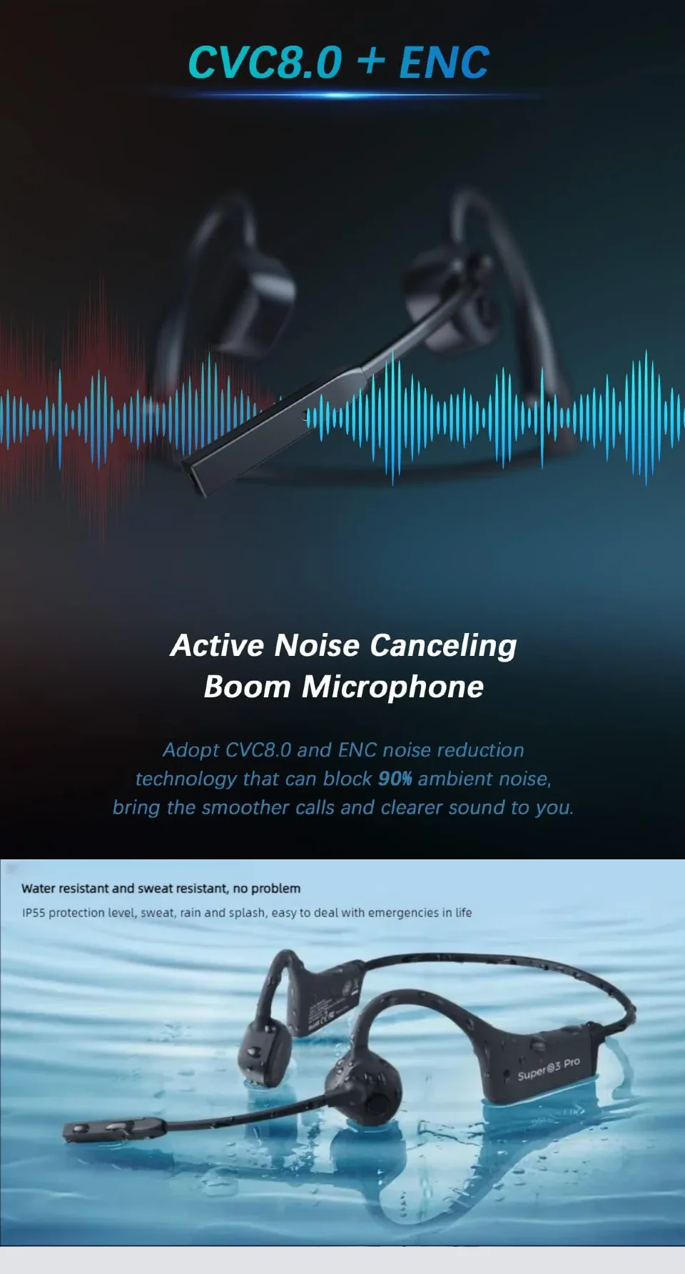 Knochenschallkopfhörer, kabelloses Bluetooth-Headset, Gaming-Kopfhörer, Schnellladefunktion, Arbeitskopfhörer mit Mikrofon_voghion.com