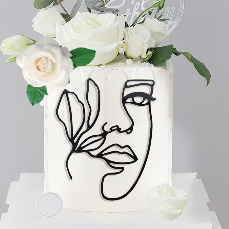 10 Pcs Acrylic Minimalist Art Lady Face Cake Topper 3D Abstract