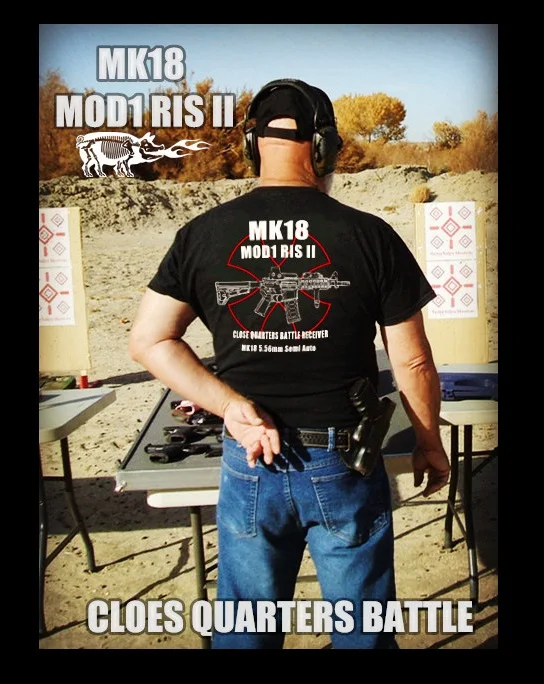 New MK18 CQB Gun Shooting Military Tactical Outdoor Training Competition Short Sleeve T-Shirt Streetwear Sport Tee