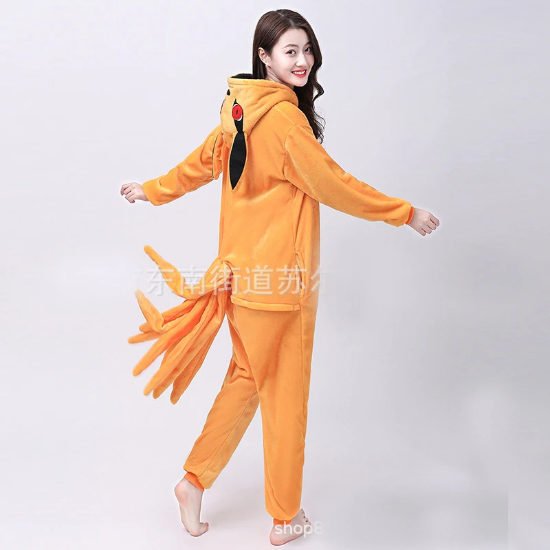 Uzumaki Kurama Kyuubi Fox Cosplay Costume Kigurumi Adult Unisex Anime Pajamas Flannel Jumpsuit Sleepwear Halloween Carnival Suit