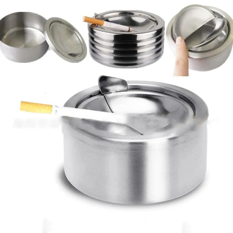 Portable Stainless Steel Windproof Ashtray Rotating Black Sticky Skin Model Rotating Ordinary Cigarette Ashtray Push Smoking Set portable ashtray stainless steel ashtray metal ashtray