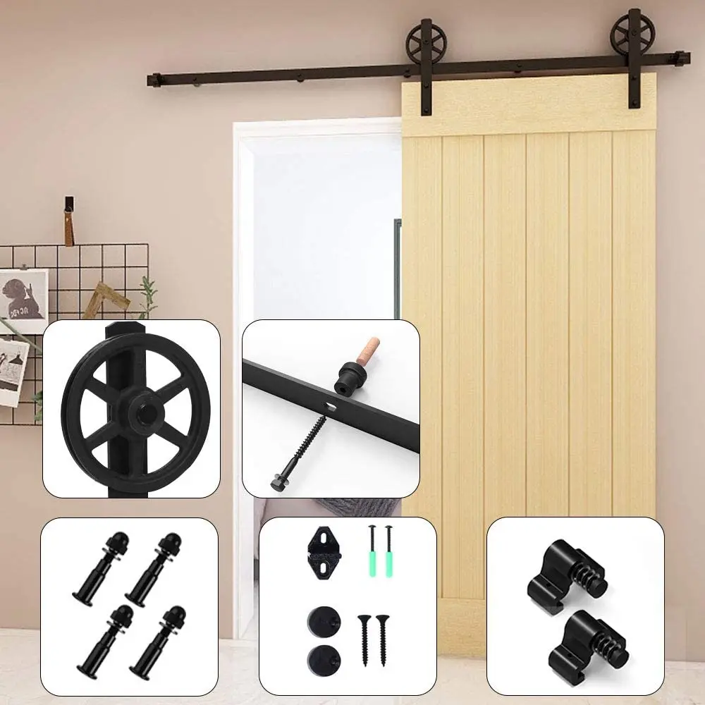 TSMST5-10Foot Sliding Barn Door Hardware Kit Rail System Industrial Track Big Wheel I Roller Hanger Adjustable Floor Guide
