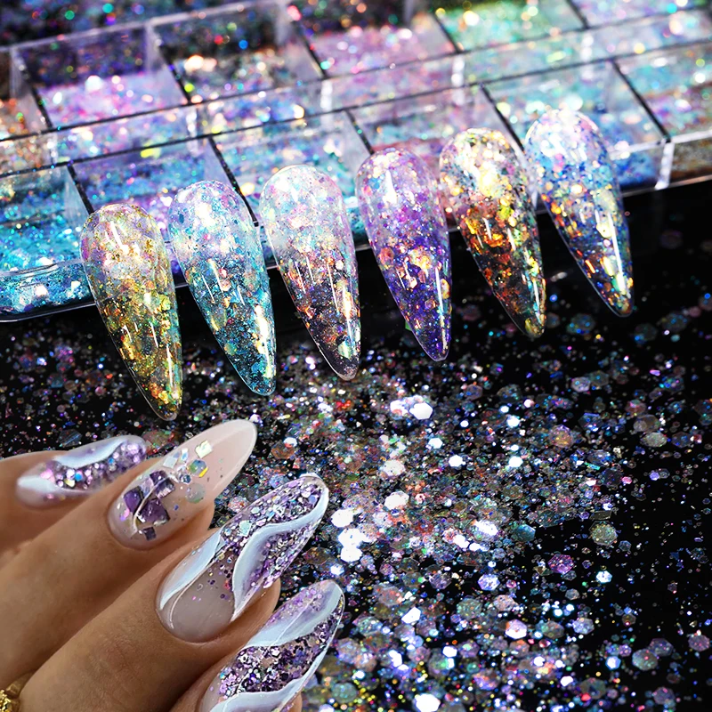 Nail Flakes 1 Box Aurora Nail Sequins Crystal Thin Irregular Butterfly Star Sparkly UV Gel Polish Manicure Art Decorations