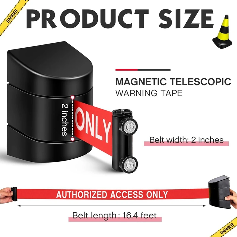 16.4 Ft Magnetic Wall Mount Retractable Belt Barrier Authorized Access Only Belt With ABS Case Rope Safety Barriers