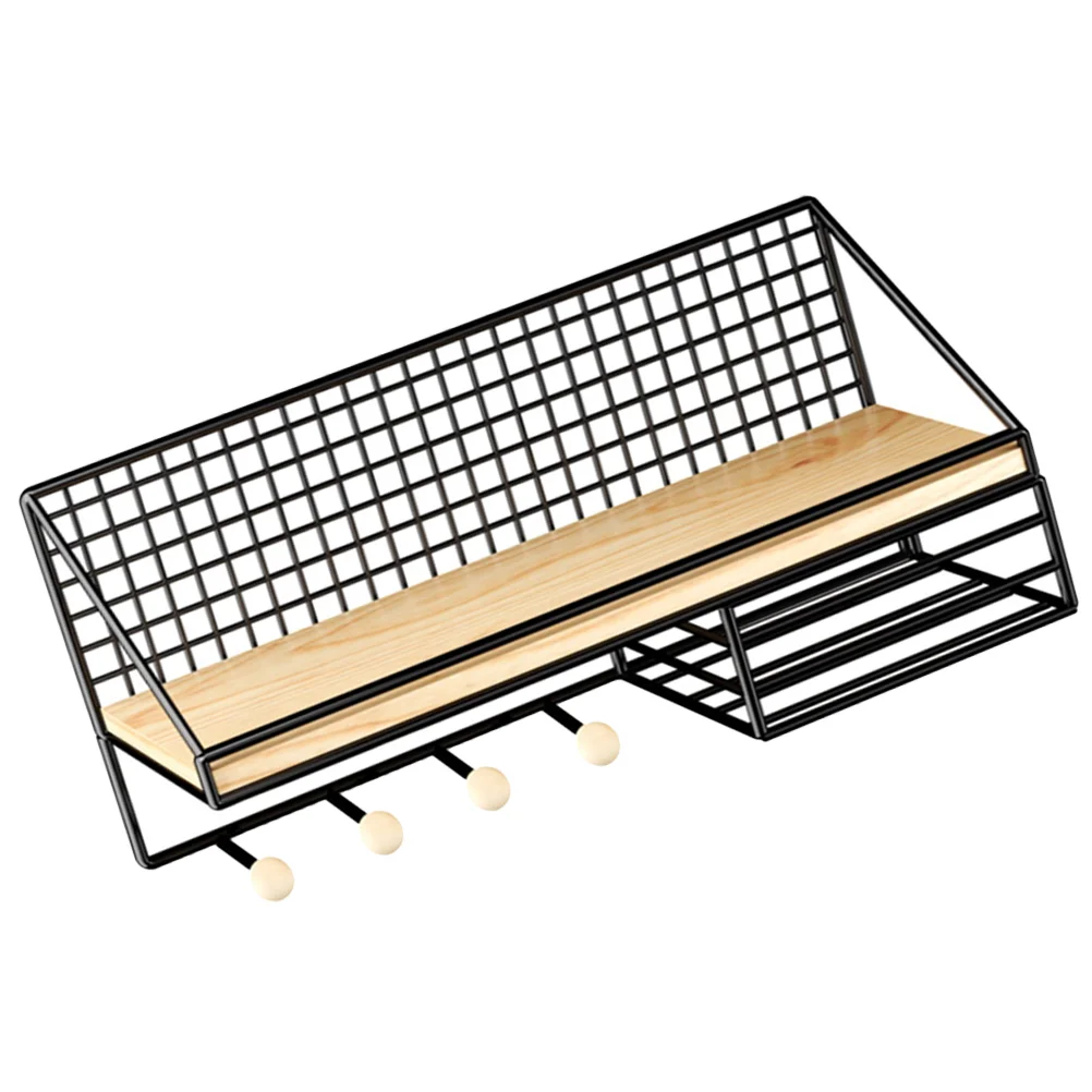 

Wall Mount Shelf Modern Wall Floating Shelf with Hooks Nordic Style Storage Shelf for Planter Pot