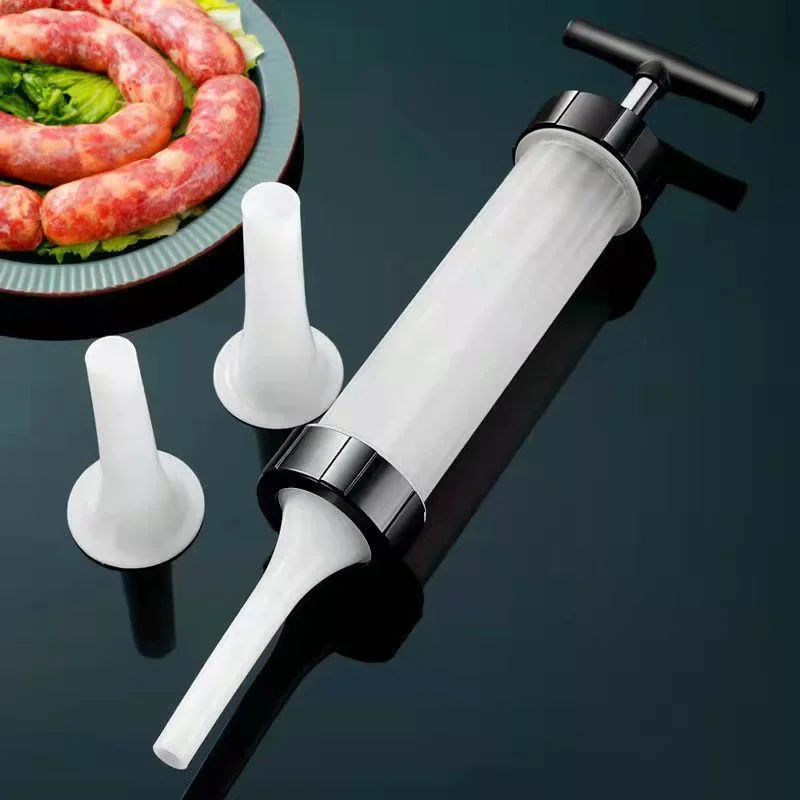4Pcs/set Homemade Sausage Stuffer Jerky Gun Manual Meat Syringe with 3 Nozzle Sausage Machine Filler Meat Injector Tool