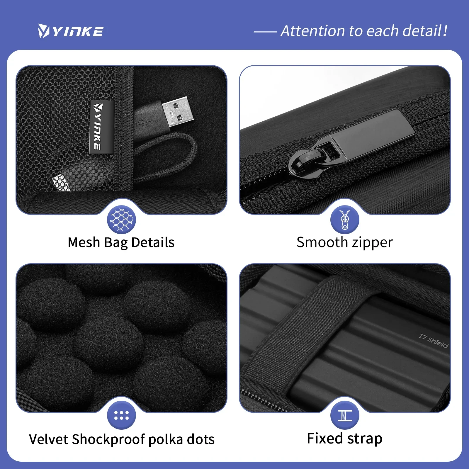 YINKE Portable Travel Storage Shockproof ＆ Waterproof Protective SSD Case Compatible with Samsung T7 Shield Hard Disk Drive Bag hard disk case