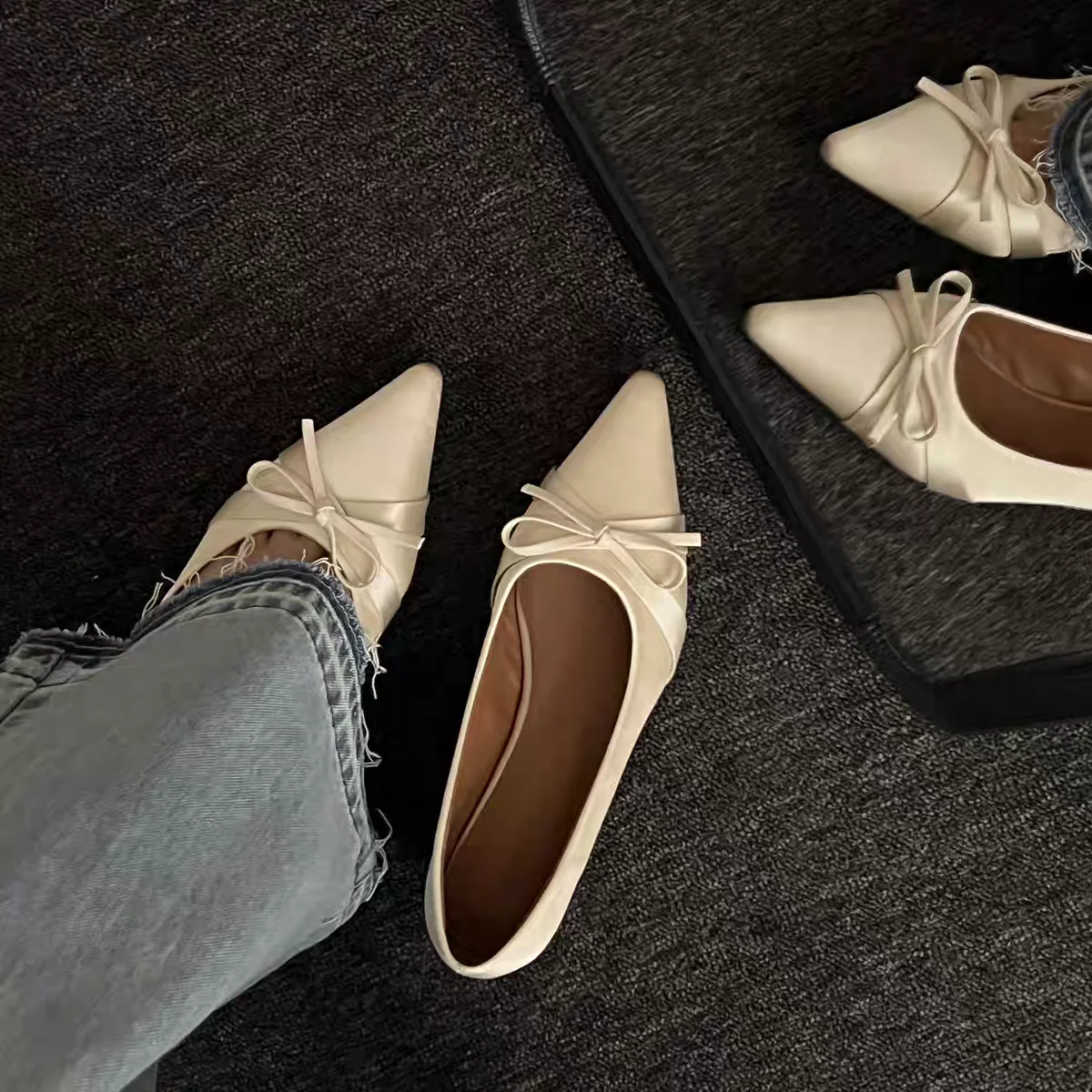 Women Flats 2024 New Bow Tie Flat Shoes for Women Ballerinas Pointed Toe Slip on Flat Lazy Loafers Casual Comfort Sneakers Women 6