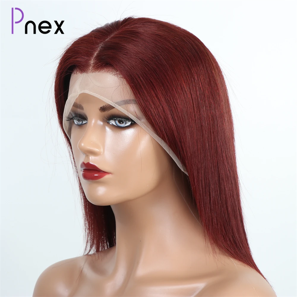

13x4 Front Human Hair Wigs for Women Pre Plucked Short Bob Wig Ombre Straight Burgundy Transparent Brazilian Lace Wig #33 Color