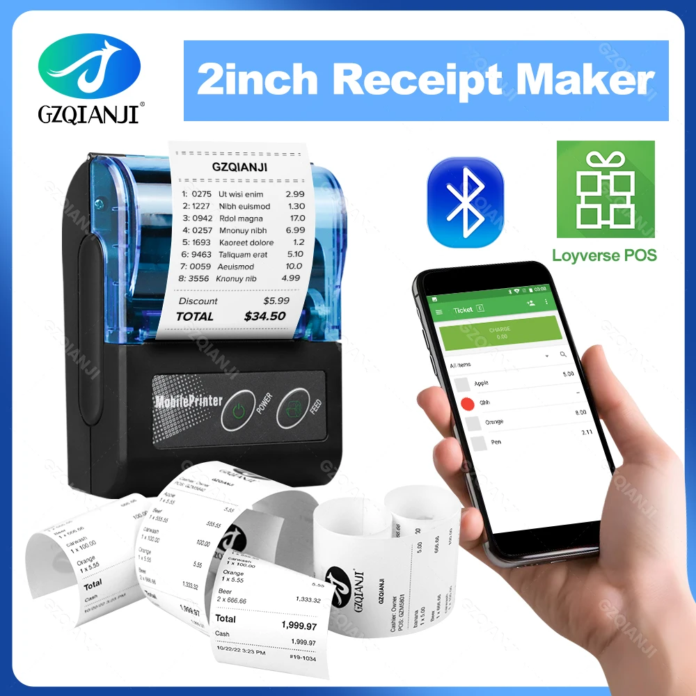 2024 58Mm Stampante Bluetooth Wireless Portatile Mobile Type-C Handheld Thermal Ricevuta Maker Per Dispositivo Pos Per La Stampa Di Biglietti Per Banc