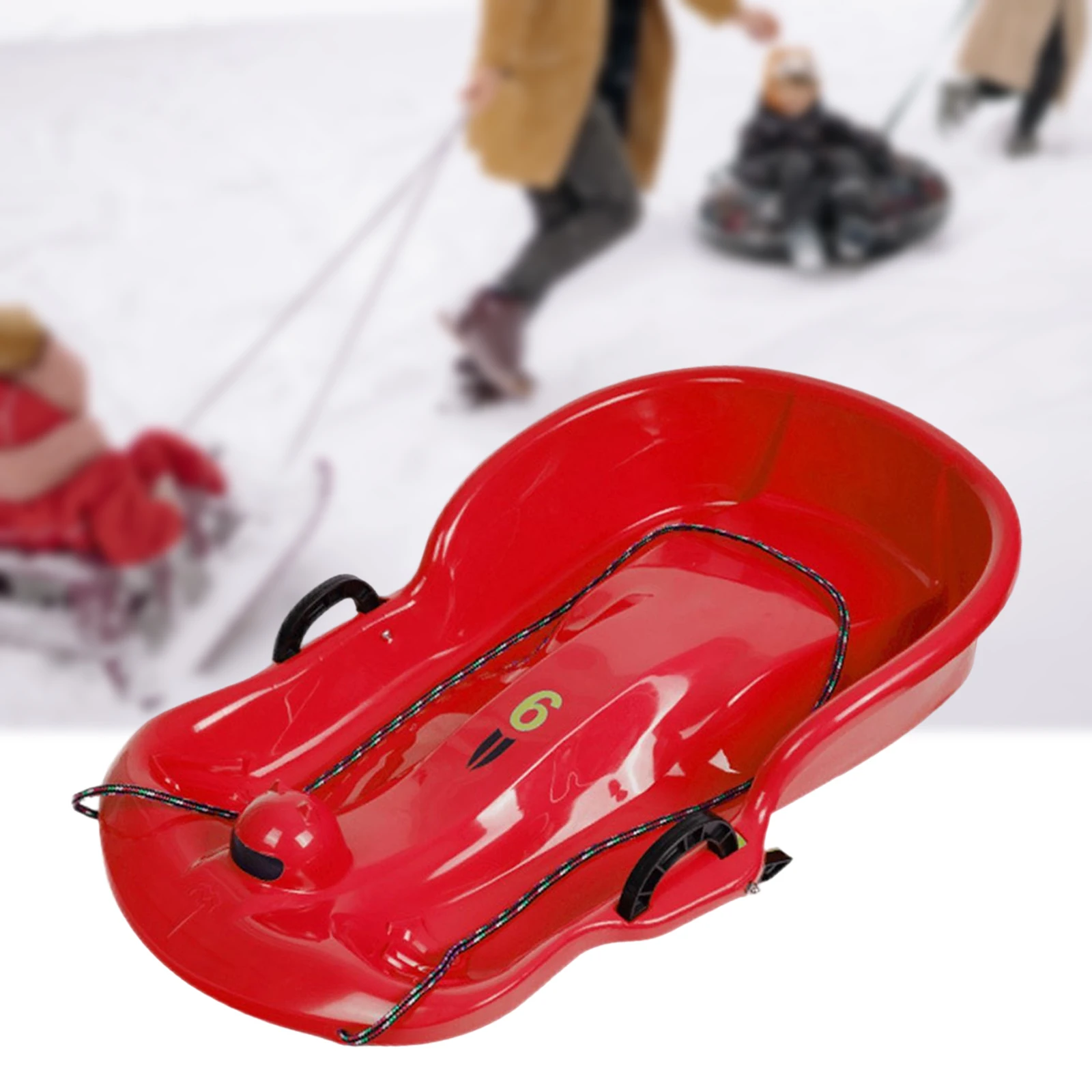 Portable Outdoor Winter Snow Sled Sleigh Sledding Toboggan Kids Sledge with Double Seat Heavy Duty Grass Sand Pull Rope Sled