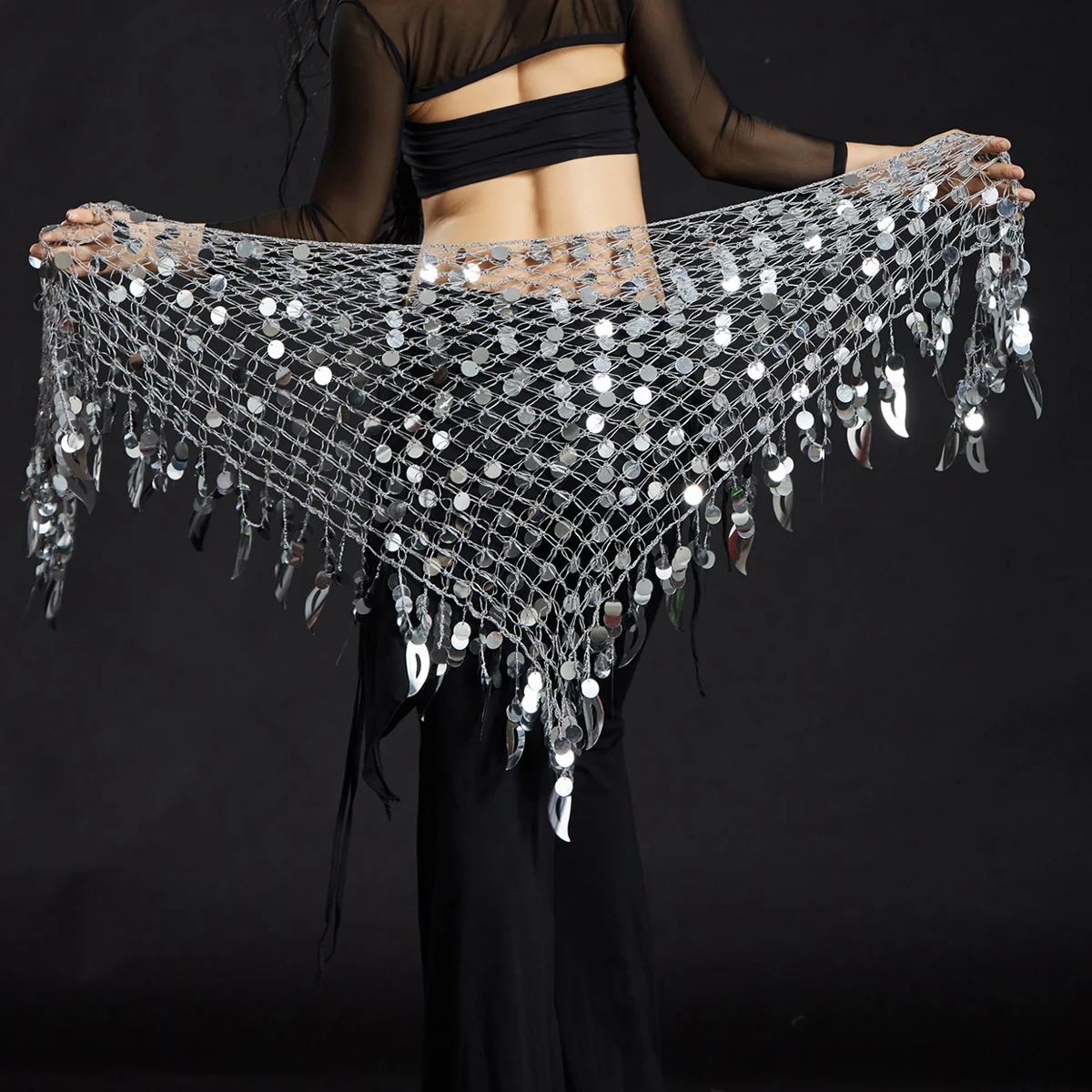 

Women Belly Dance Hip Scarf Sequins Mesh Triangle Wrap Skirts danse orientale