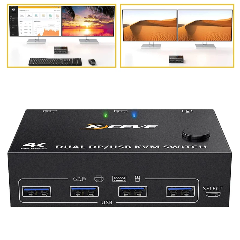 

4K Dual DP/USB KVM Switch USB sharing switch Multi-function USB LAN Switch Game live screen splitter USB HUB Internet Splitter