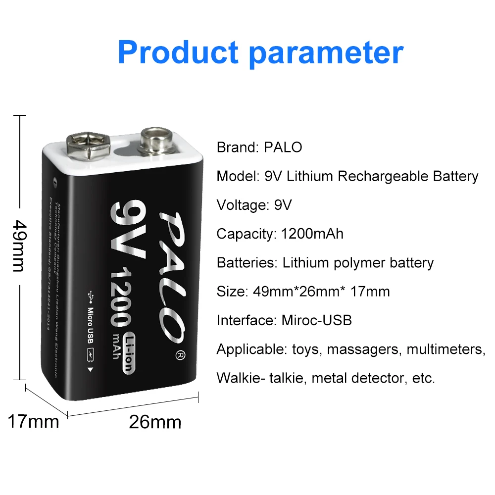 Palo Bateria Recarregável Coroa para Microfone Detector de Metal 1200mah Li-ion v Bateria Porta de Carregamento Usb - Image 5