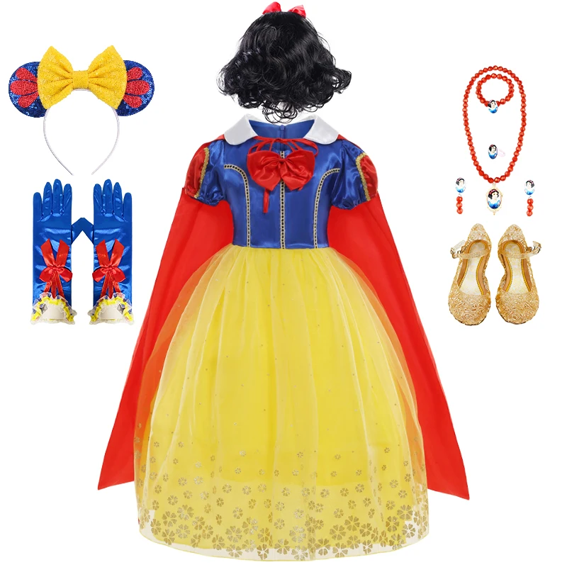 Christmas Fantasia Girls Long Snow White Princess Dress Con Mantello Halloween Child Masquerade Snow Queen Party Costume Cosplay