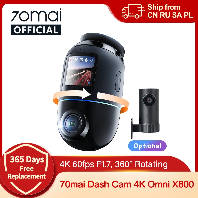 Global Version 70mai Dash Cam 4K Omni X800 360° Rotating Dual