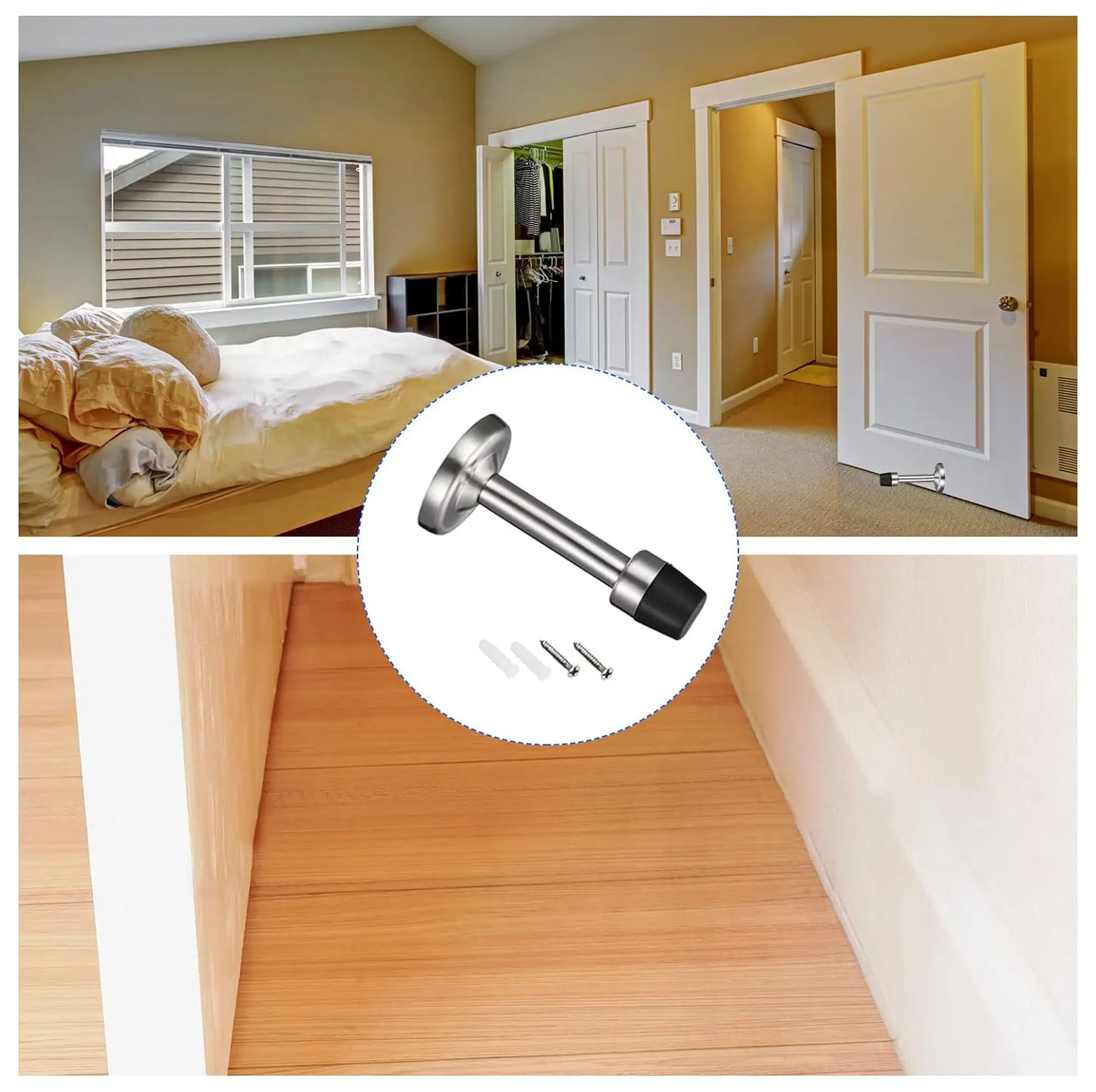 Door Stopper Wall Mount Stainless Steel Sound Dampening with Screws
