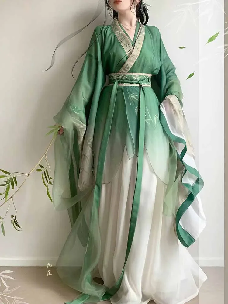 

Chinese Hanfu Dress Women Carnival Cosplay Costume Party Outfit Ancient Traditional Vintage Summer Green&White Hanfu Dress