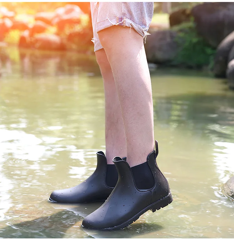 Litfun Women Chelsea Rain Boots Shiny Ankle Boots Waterproof Upper Toe Elastic Band Low Sole Fashion Non-slip Comfortable Boots