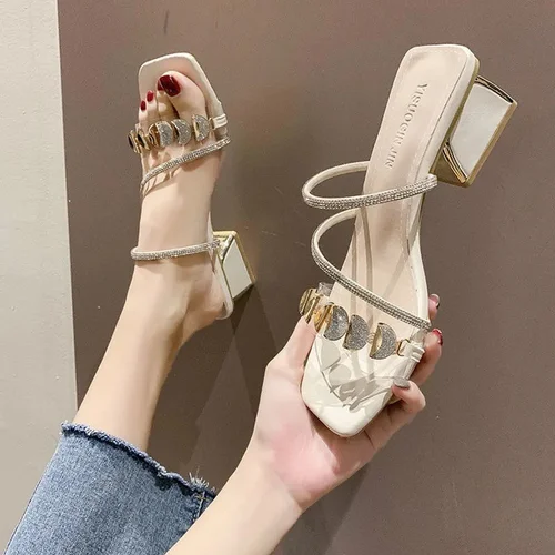 여성용 라인스톤 하이힐 샌들, 여성용 섹시한 샌들, 여성용 가죽 샌들, 플러스 사이즈 34-40 Zapatos De Mujer, 여름 패션 3