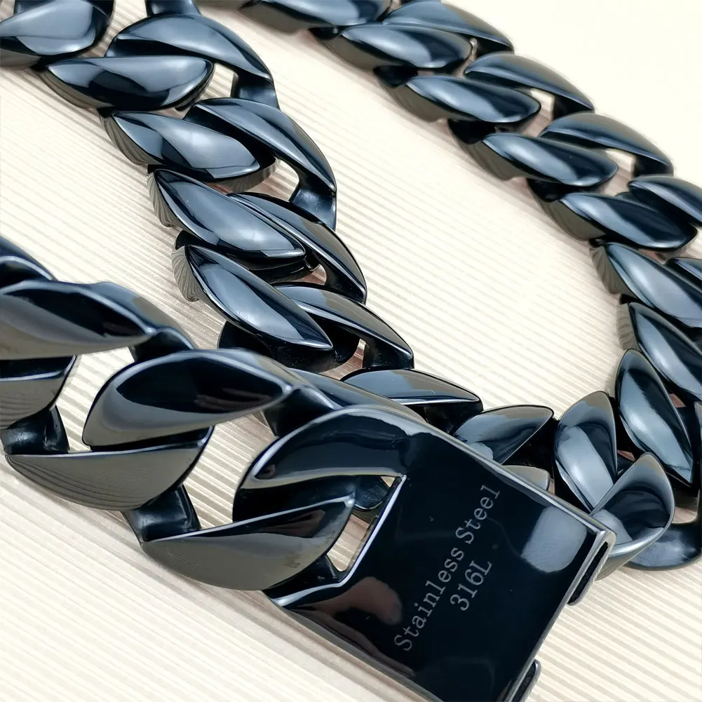 Black 316L Stainless Steel All Polished 32mm Width Very Heavy 40-55cm Necklace