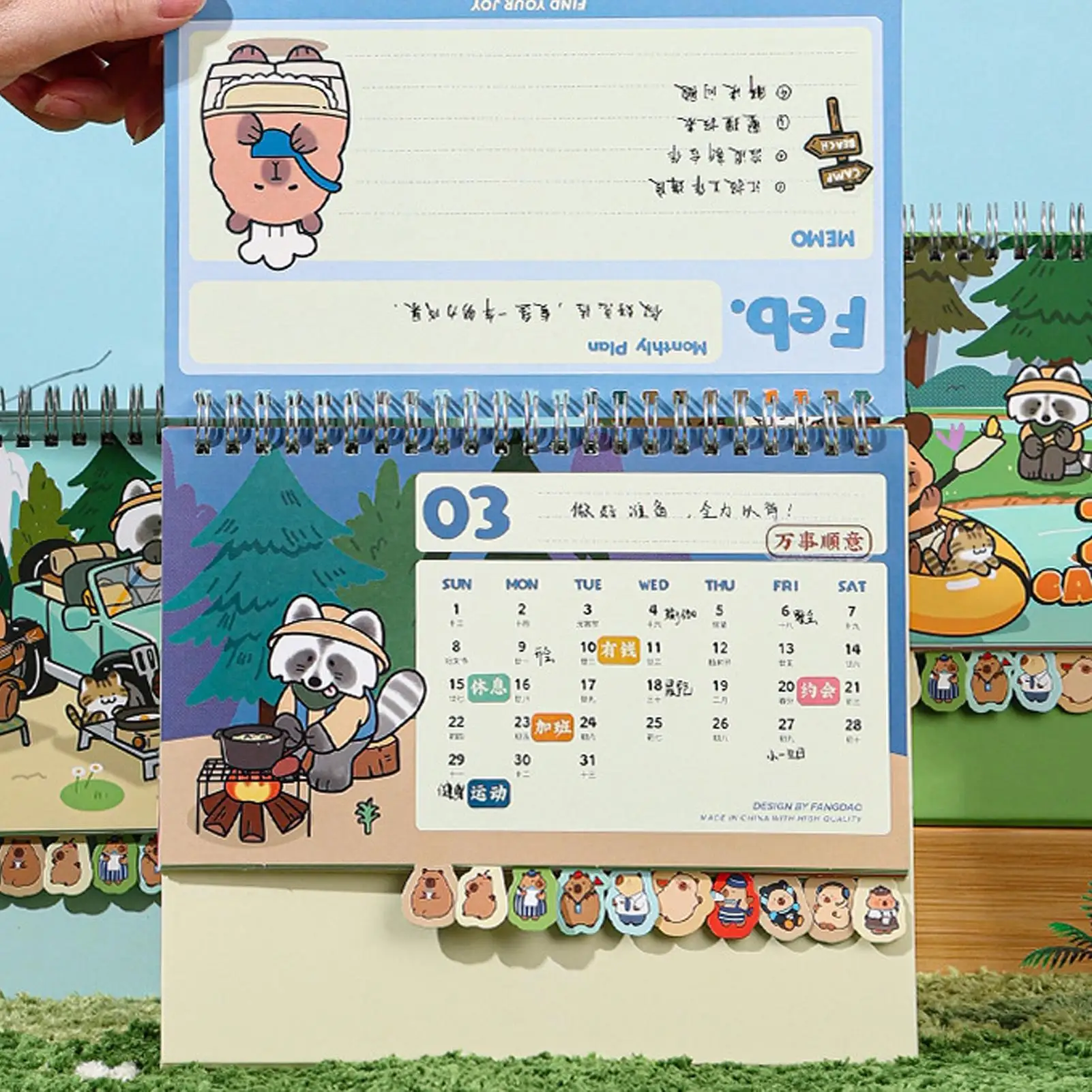 2026 Capybara Desktop Calendar Cute Animal Standing Desk Planner 12-Month Table Calendar for Office, School, Home Kitchen Decor