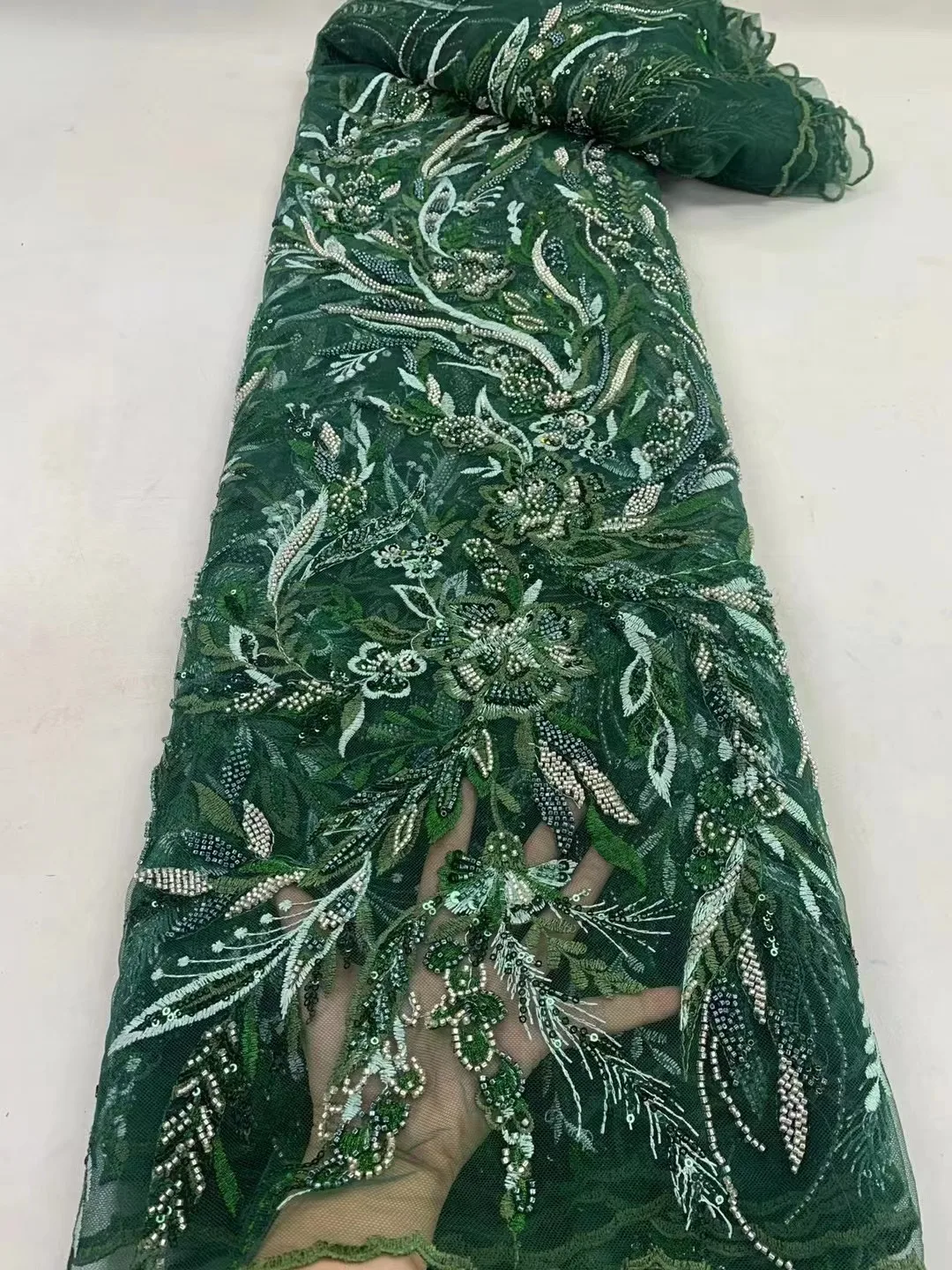 

Latest African Bridal Lace Exquisite Design Fabric Super Quality 3D Sequin Embroidery Beaded Lace Fabric for Wedding Reception