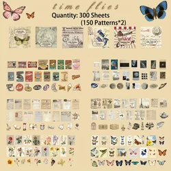 Vintage Butterfly & Flower Washi Scrapbooking Sticker Set - 300 Sheets in 6 Styles, Mini Box (Time Flies)
