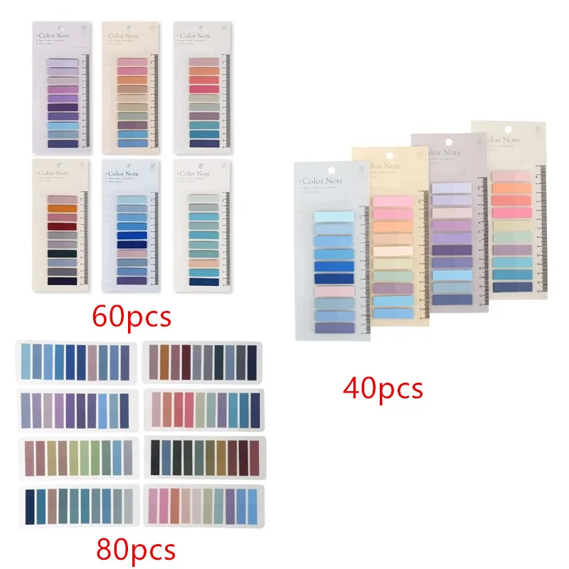 

40/60/80colors Morandi Fluorescent Index Tabs Rectangle Sticky Note for Students Page Marker Planner Stickers Office School