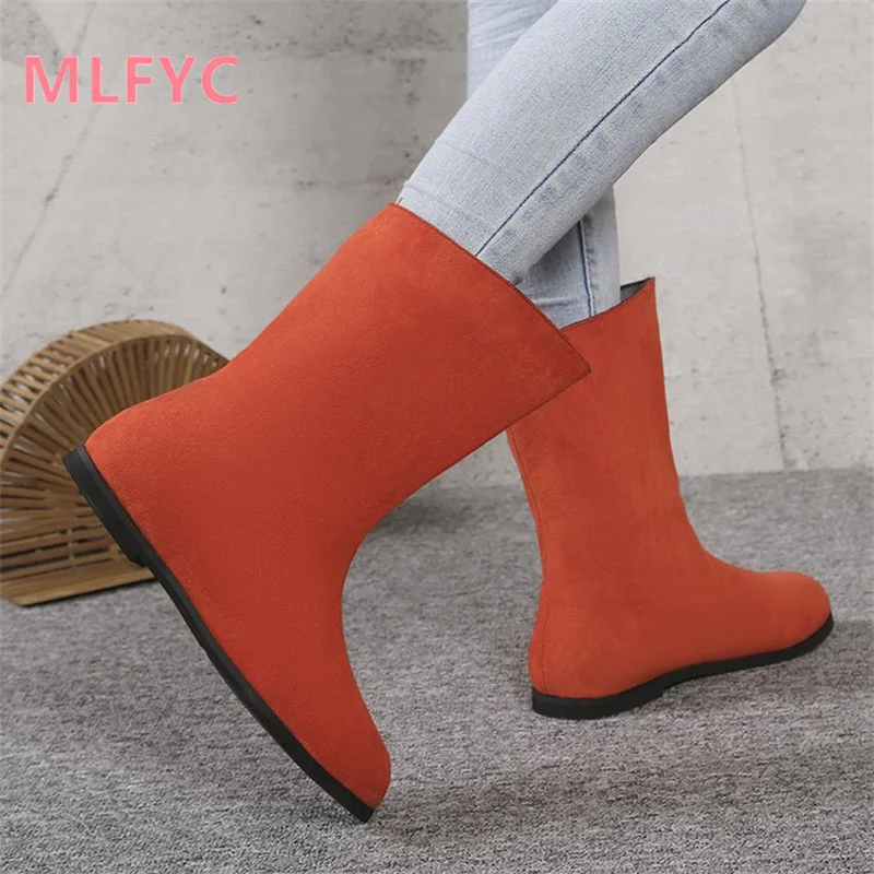 Retro Black Low Heel Short Boots Women's Autumn and Winter Single Boots Round Toe Flat Sole Socks Boots Elastic Boots