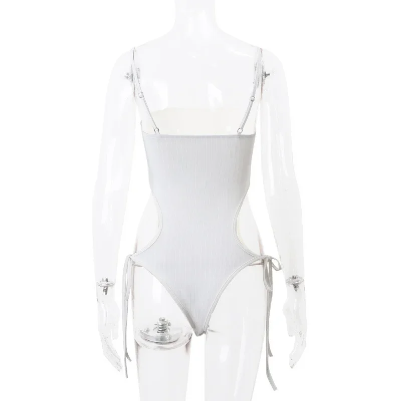 Body de una pieza con escote tipo bustier sin mangas y encaje de color liso para festival, traje de verano sin espalda, body ajustado sexy, lencería