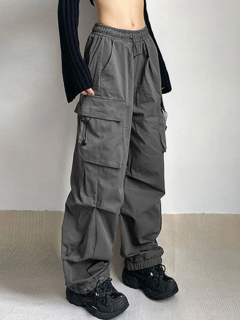 

Summer Y2K Wide Leg Cargo Pants Women Streetwear Loose Baggy Trousers Punk Casual Pocket Sweatpants Harajuku Parachute Pants