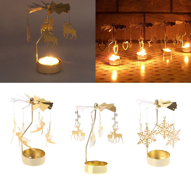 Spinning Rotary Carousel Tea Light Candle Holder Stand Light Gift Wedding Decor candle holders