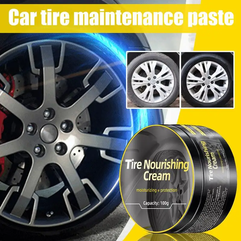 100g Tire Nourishing Cream Tire Blackening Wax Wheel Rim Scratch Repair Paste Auto Wheel Cleaner Waterproof For Trucks SUVs