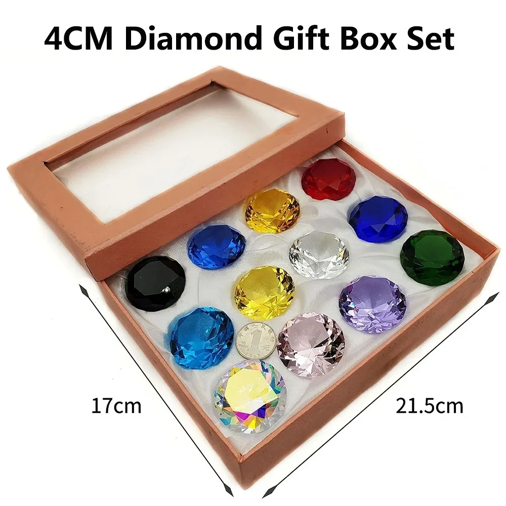 Crystal Glass Diamond Jewel Paperweight Room Decor Children Toys 12 Color Round Cut Crystal Gem Gift Box Set (12pcs) 3