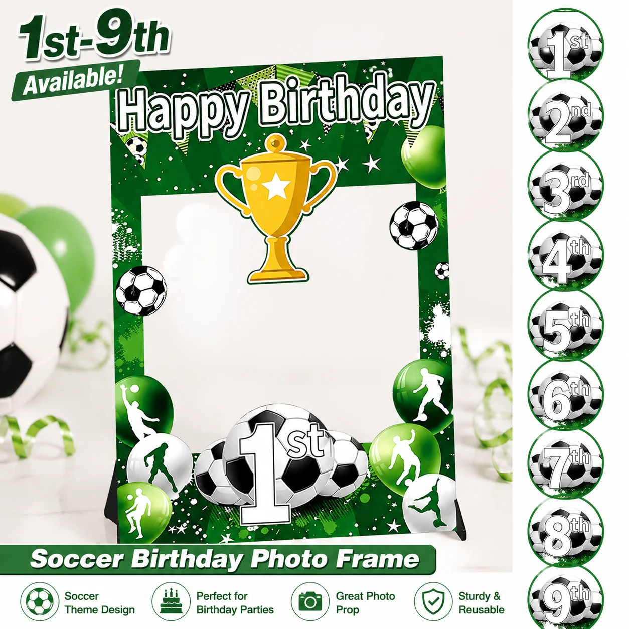 1pc 축구 트로피 생일 축하 장식 사진 프레임 1/3/4/6/7/10번째 파티 축구 사..