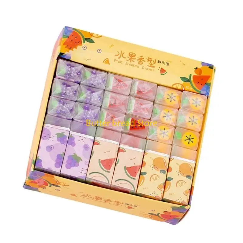 W89C 32/36 Pcs 연필 지우개 학교 지우개로 돌아 가기 부드러운 지우개 과일 지우개 어린이를위한 동물 지우개 보상 선물