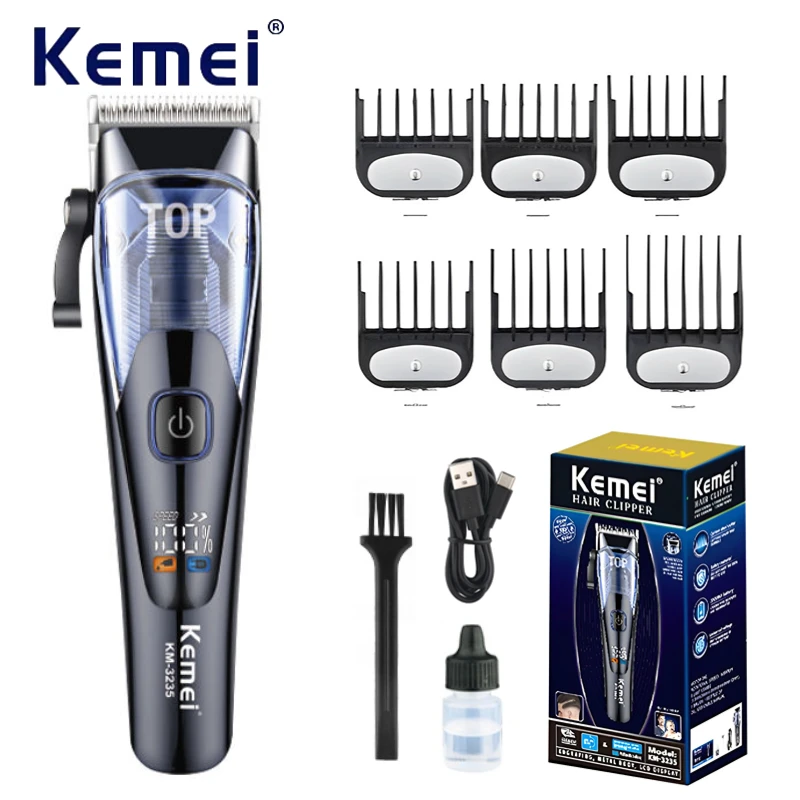 Kemei Hair Clipper Barber Hair Clipper Prodessional LED Display Haircuts Machine 2-speed Electric Hair Clippers for Men KM-3235