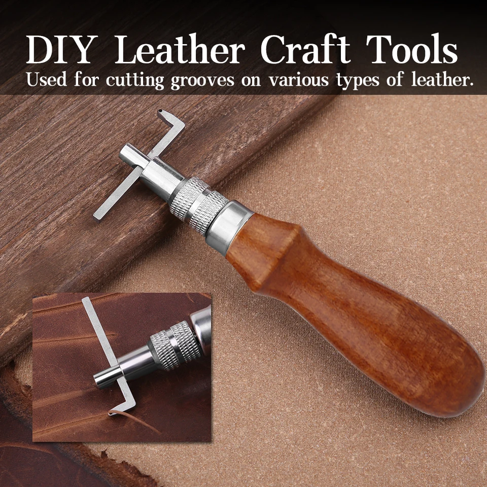 MIUSIE Adjustable Leather Stitching Groover and Creasing Edge Beveler Leathercraft Kit Carving Cutting Edge Tools Leather Groove