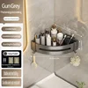 Bathroom, Space Aluminum Storage Rack, Non Perforated Bathroom Wall Hanging Corner Storage Rack, Gun Gray Triangular Basket 3