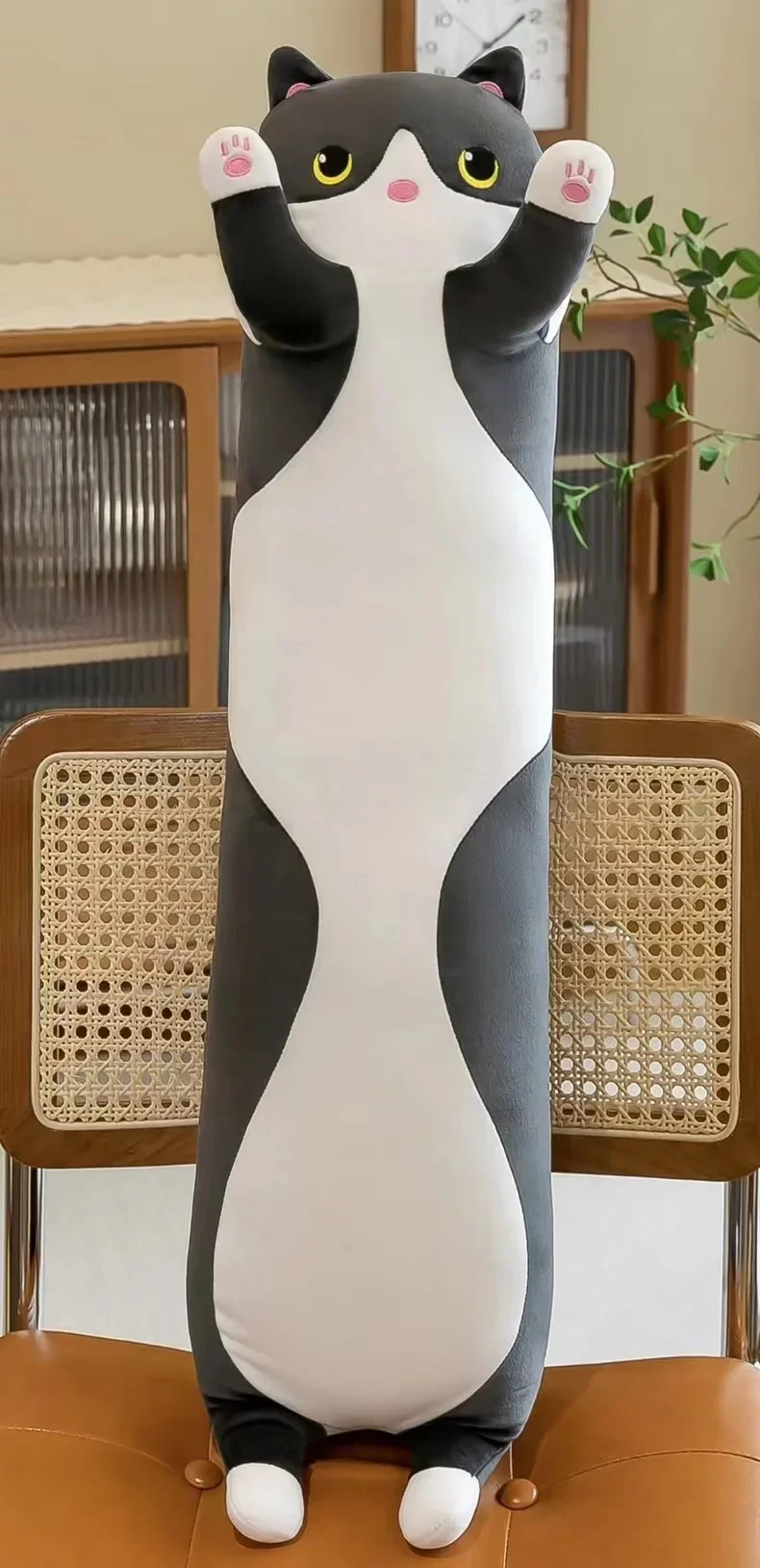 لطيف شريط طويل القط محشوة وسادة للجسم الكرتون القط...