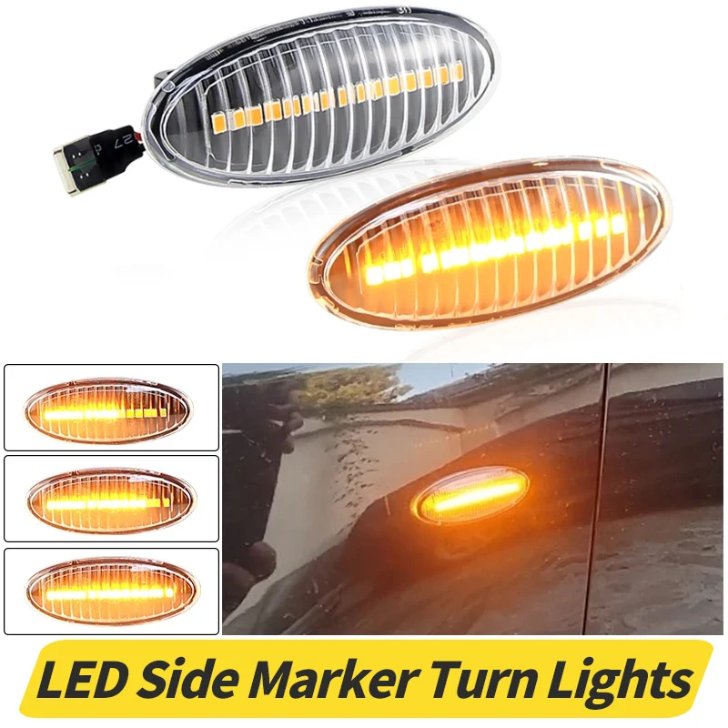 OZ-LAMPE Dynamische led-zijknipperlichten voor Nissa-n Cube Juke Leaf Micra K12 Micra K13 Note E11 Qashqai J10 X-trail T31 zijweergave rook sequentiële repeaterlampen, 2 lampen