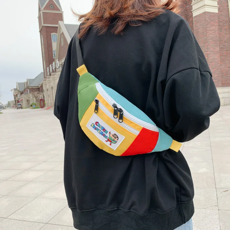 

Japanese Nylon Chest Bag Outside Waterproof Children's Bag Cartoon Crayon Shin-chan Shoulder Bag Boy and Girls CrossBody Bags