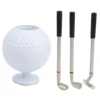 Mini Desktop Golf Ball Pen Holder with 3 Golf Cue Pens Plastic Golfer Souvenir Set Gift 5
