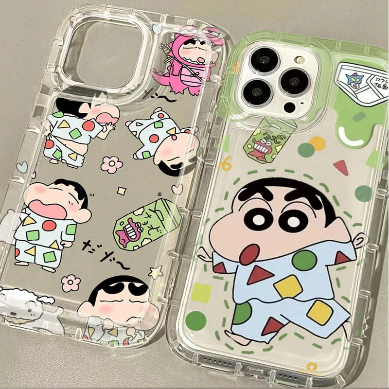 C-Crayon S-ShinChan 투명 휴대폰 케이스, 아이폰 15 14 13 12 미니 11 프로 맥스 XR XS X 8 7 6 6S 플러스 SE 2020 인쇄 뒷면 커버