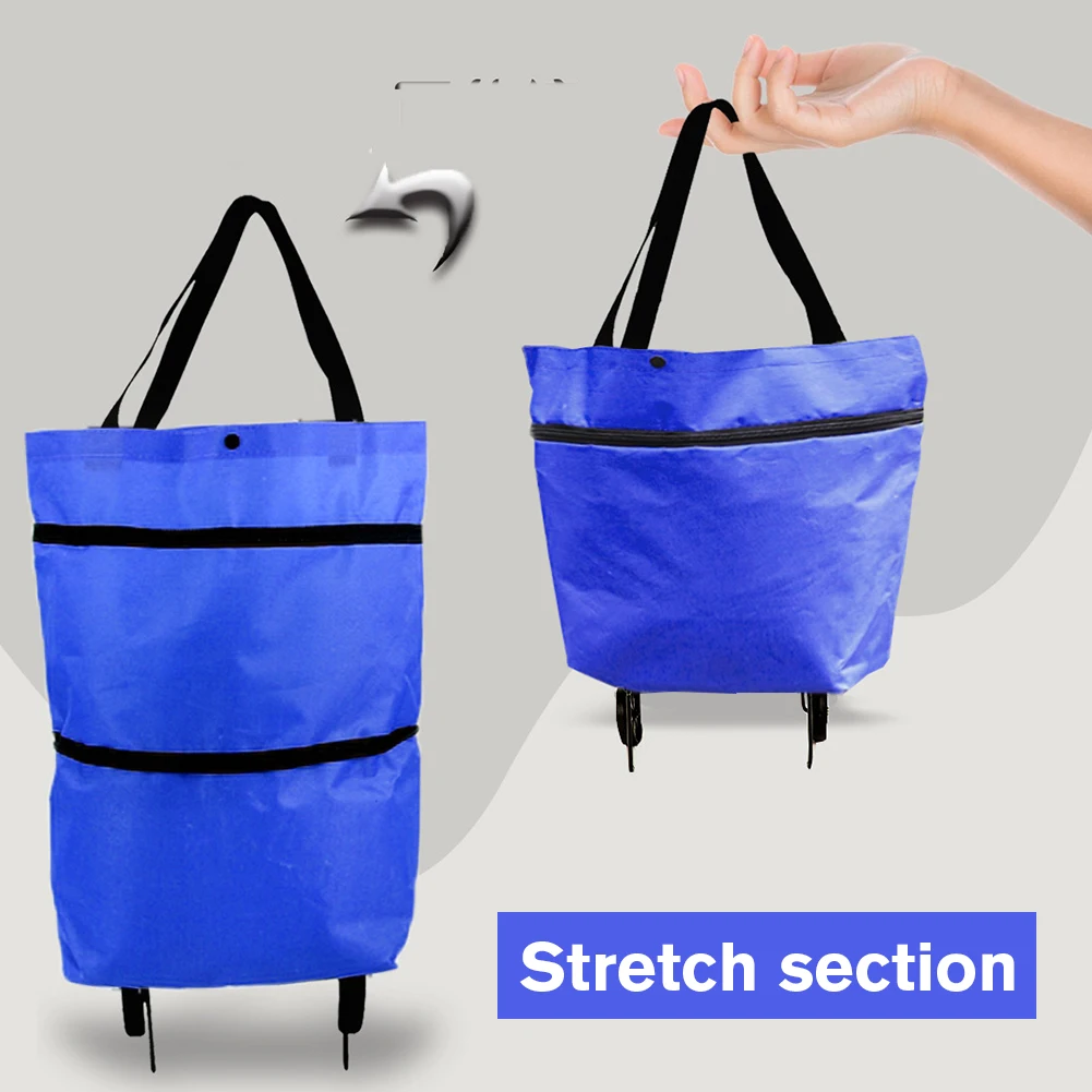 Shopping Trolley Bag with Wheel Reusable Food Organizer Bag Oxford Easy Installation Waterproof High-Capacity Household Supplies