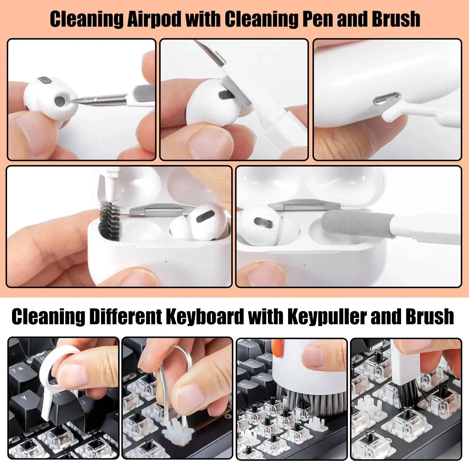 20 in 1 Computer Keyboard Cleaner Kit Tablet Camera Phone Screen Clean Tools Keycap Puller Earphone Clean Brush with Storage Box 3